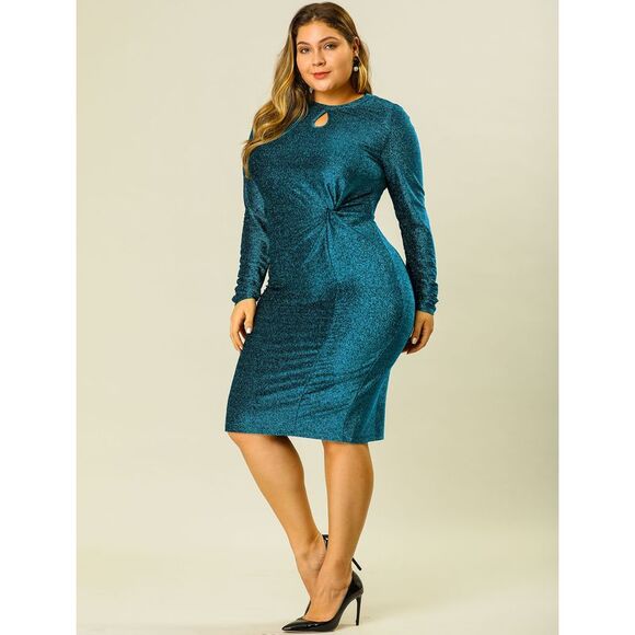 Women's Plus Size Party Glitter Bodycon Cocktail Sequin Midi Dress Blue - Picture 3 of 6